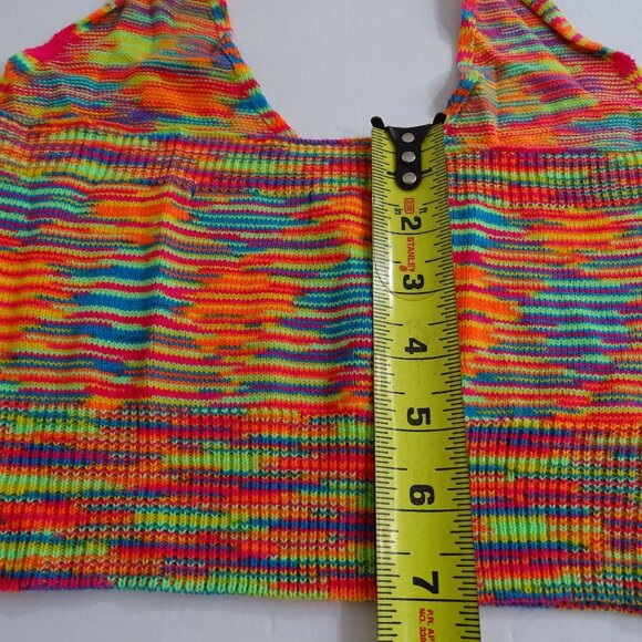 Vibrant Multicolor Acrylic Cropped Knit Halter Top Women Size XS Retro - Picture 7 of 8